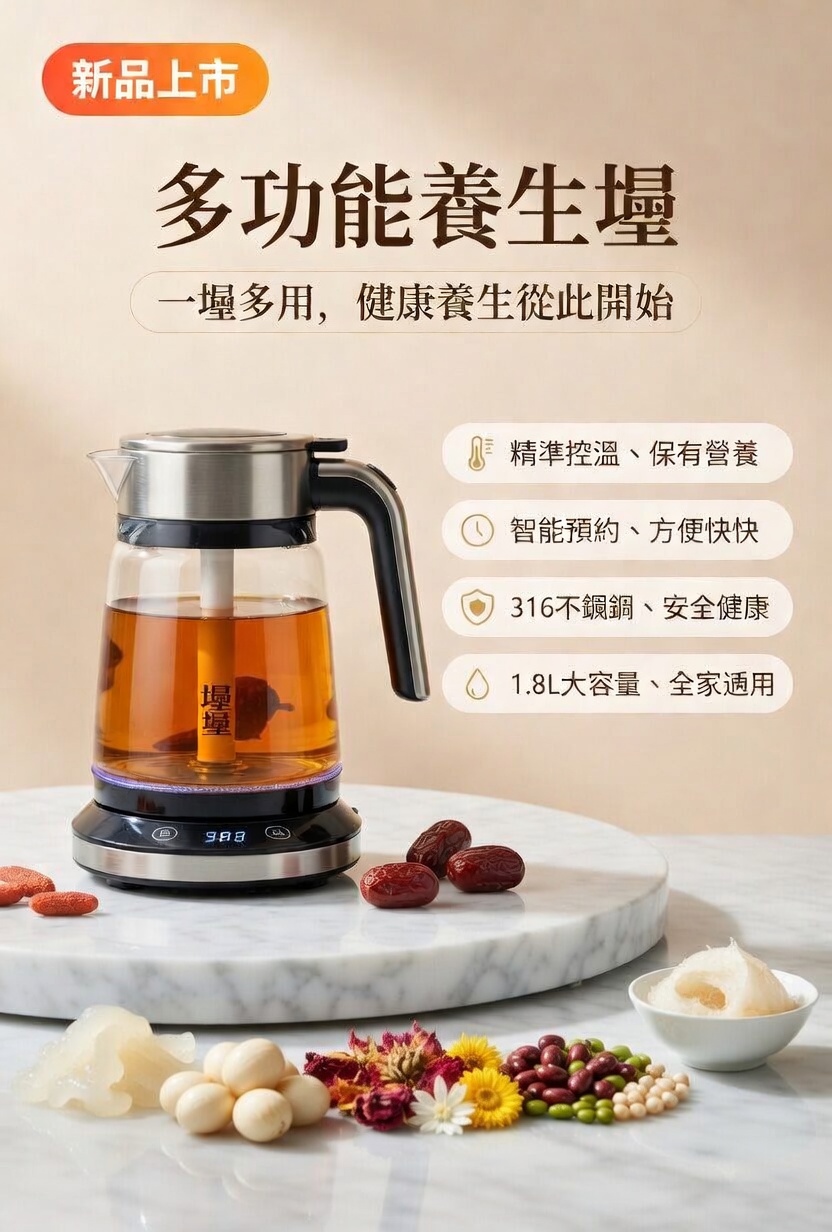 玻璃多功能養生壺，適合熬煮茶飲